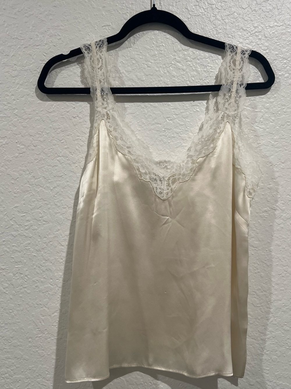 Cami NYC Cream Lace-Trim Silky V-Neck Cami